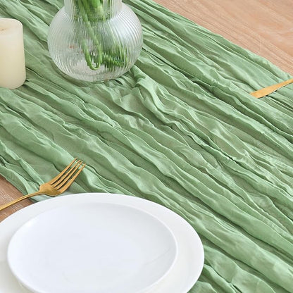 Asee'm 12pcs Sage Green Cheesecloth Table Runner Summer 10FT Gauze Sheer | Boho - Image 3