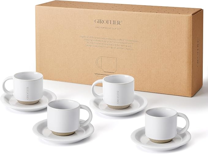 Oak Espresso Cups Set of 4, 3 oz Demitasse Cups, Modern Style, Microwave & by Giroflier
