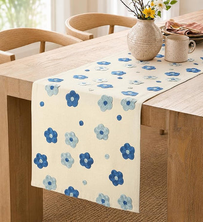 Embroidered Canvas 13"x 72" Narrow Table Runner, Speedwell | Exquisite by MuseHaus