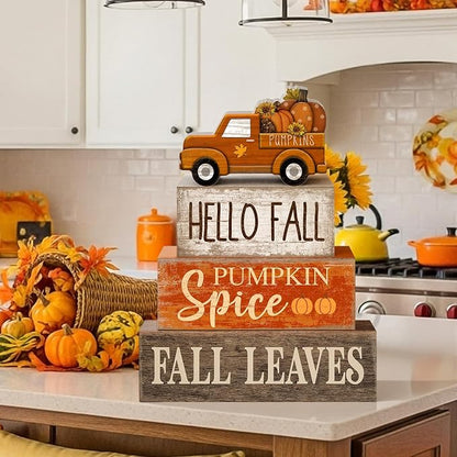 Moucuny 4 Pcs Fall Decoration for Home Fall Truck Decor Thanksgiving Tiered - Image 4