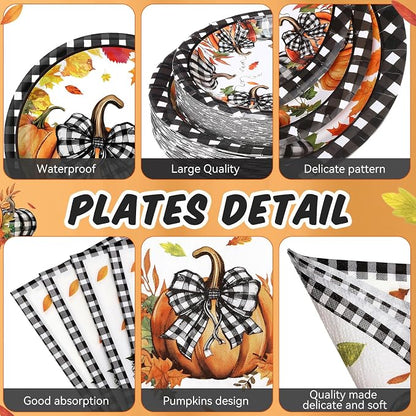Funnymoom 250 Pcs Pumpkin Fall Paper Plates and Napkins Party Supplies Black - Image 2