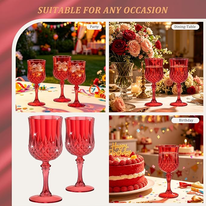 7OZ Plastic Wine Glasses, Reusable Vintage Goblets Unbreakable Drinking Glasses - Image 6