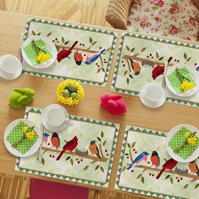 Seliem Spring Birds Tree Branches Placemats Set of 4 | Cardinal Bluebird - Image 7