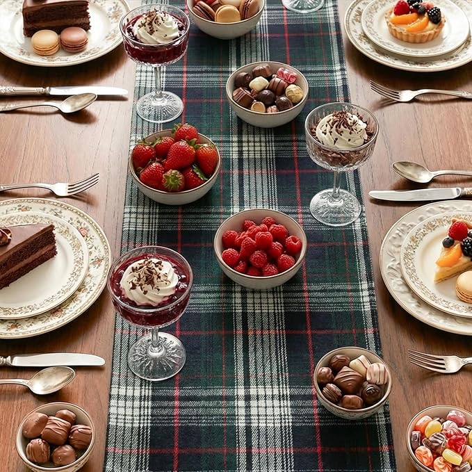 Artoid Mode Dark Blue Green Farmhouse Plaid Spring Table Runner, Winter Rustic - Image 4