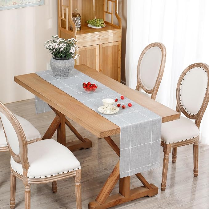 NEWISHER Rustic Embroidered Plaid Cloth Table Runner 60 inches, Farmhouse - Image 2