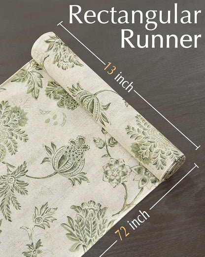 jinchan Sage Green Floral Linen Table Runner 13 x 72 Inch Farmhouse | Relaxed - Image 5