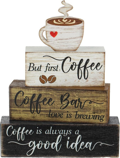Moucuny 4 Pcs Wooden Coffee Bar Tabletop Decor Coffee Tiered Tray Decor Rustic by Moucuny