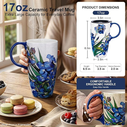 Topadorn 17oz Van Gogh Irises Ceramic Travel Mug - Image 2