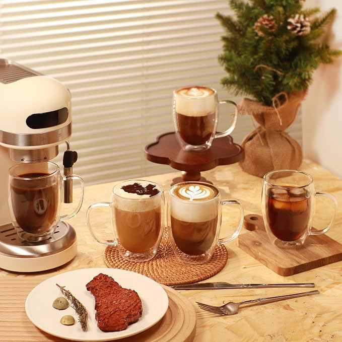CNGLASS 6 Pack Double Walled Glass Coffee Mugs，12oz Clear Coffee Cups - Image 7