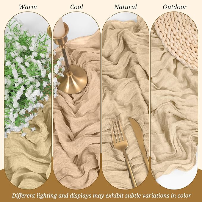 Pesonlook Cheesecloth Table Runner Beige, 10 Pack 17.7x108 inch, Long | Rustic - Image 6