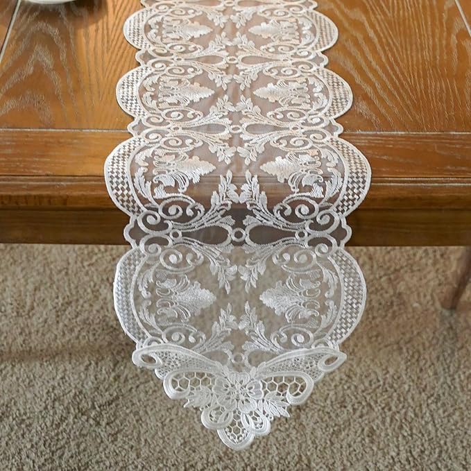 ARTABLE Off White Lace Table Runner Macrame Dresser Scarf Modern 10x47Inch | - Image 2