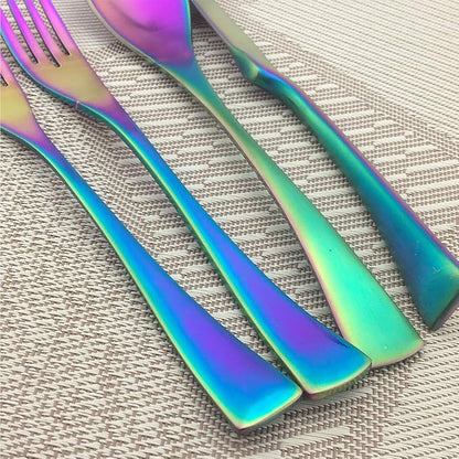 Rainbow Silverware Set, 6-Piece Stainless Steel Flatware Set Service - Image 6