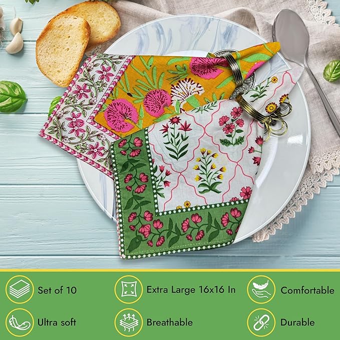 DIYANAIMPEX 10 Pc Cotton Cloth Napkins Hand Block Print Hand Made Size 16x16 - Image 5