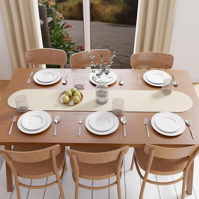 Encasa XO Dining Table Runner, Handmade Ribbed Cotton 12"x54" Off White | 100% - Image 7