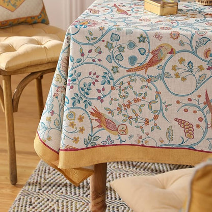 patdrea Designer Vintage French Extra Long Rectangular Tablecloth,Floral Birds Pattern Linen Table Cloth,Decorative Cover for Kitchen Dining Banquet,Christmas,Thanksgiving,67"x118"-Magnolia