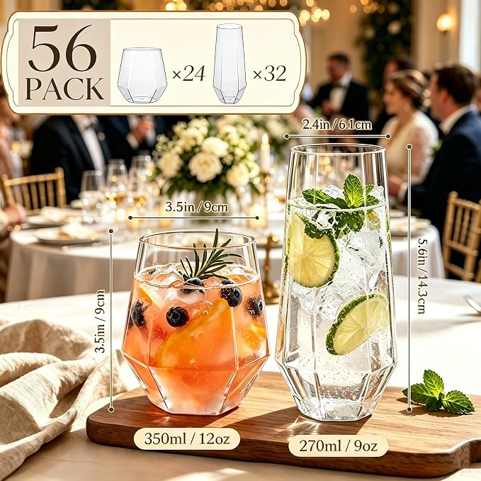 Lueumxc 56 Pack Plastic Wine Glasses Disposable Diamond Champagne Flutes - Image 2