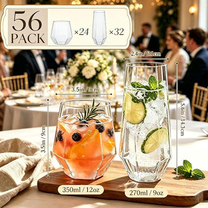 Lueumxc 56 Pack Plastic Wine Glasses Disposable Diamond Champagne Flutes - Image 2