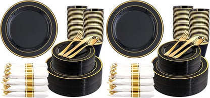 350 Pieces Black and Gold Plastic Plates by WDF