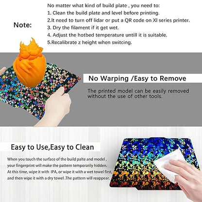 Upgraded 257x257mm H1H Build Plate for Bambu Lab A1 X1 X1C X1E P1P P1S P2S,Double Sided Textured Flake+Galaxy Spring Steel Sheet Flexible Plate Heated Bed Platform for Bambu Lab 3D Printers