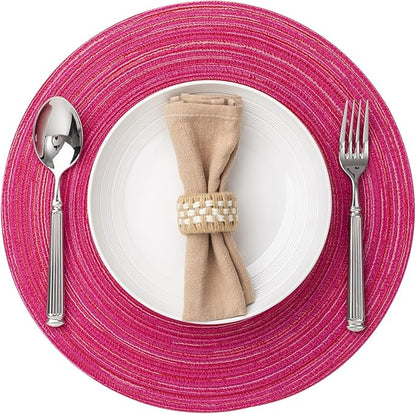 Round Placemats Set of 8 Woven Placemats Washable Braided Table Mats for Dining Table Heat Resistant Non-Slip Circle Place Mats(Pink)