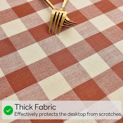 Gingham Table Cloth for Round Tables Orange Checkered Plaid Tablecloth Heavy Duty Cotton Blend Washable & Wrinkle Table Cover for Outdoor Kitchen Dining Picnic Camping (53 inch Diameter)