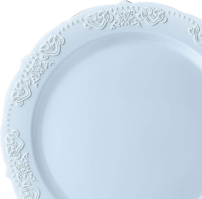 " OCCASIONS " 50 Plates Pack (25 Guests) Vintage Wedding Party Disposable Plastic Plate Set -25x10.25'' Dinner +25x7.5'' Salad/Dessert plates (Portofino Plain Blue)