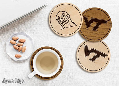 LazerEdge Virginia Tech Hokies Wooden Coaster Set - Cherry Wood - Officially Licensed Product - 4-Pack