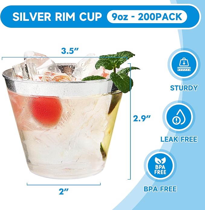 RACETOP Clear Plastic Cups, 9 oz, 200 Pack, Gatherings, and Festival Events - Image 2
