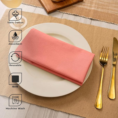 Blue Needles Solid Cloth Napkins Set of 12 Salmon 100% Cotton Dinner Napkins 18x18 inches - Soft, Reusable, Absorbent & Washable Linen, Ideal for Wedding Events, Parties & Everyday Use