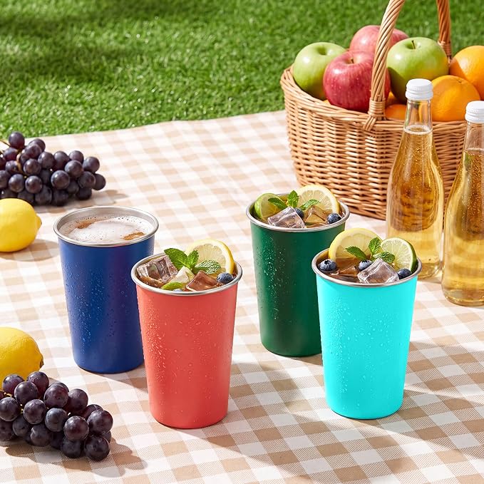 Mimorou 4 Pack 16 oz Stainless Steel Pint Cups Metal Cups Unbreakable Drinking - Image 7