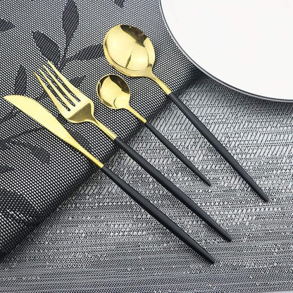 Black Gold Silverware Set, JASHII 30-Piece Stainless Steel Satin Finish - Image 3