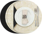 Myir JUN Round Placemats, Dual Sided Faux Leather Place Mats Set of 6 Indoor/Outdoor Non-Slip Washable Table Mats (Cream-White Black, Set of 6)