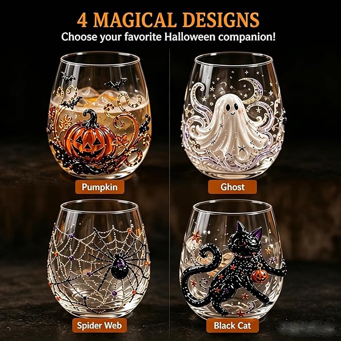 3D Halloween Artisan Glassware Collection, Handleless Glass Cups - Image 6