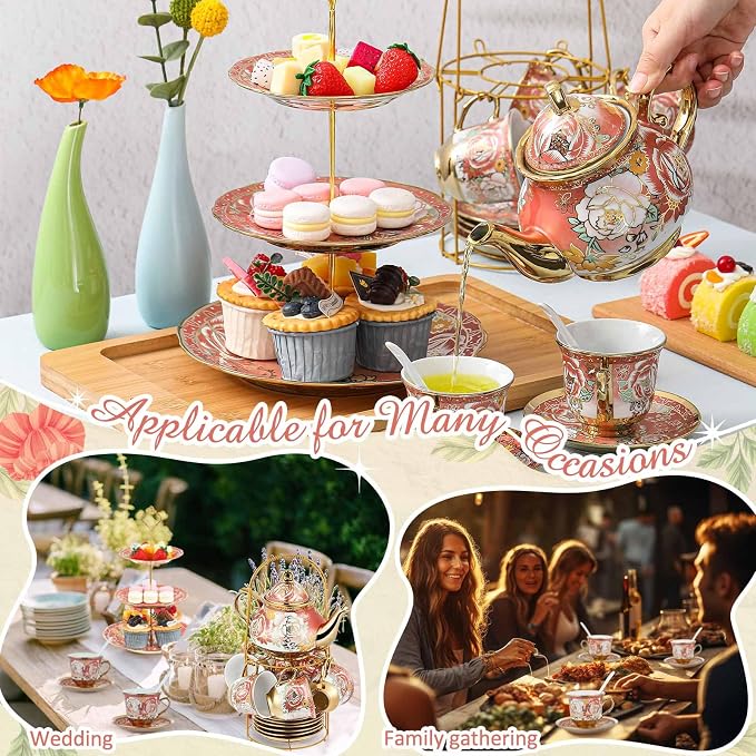 21 Pcs Porcelain Tea Set for Women Tea Party - Image 3