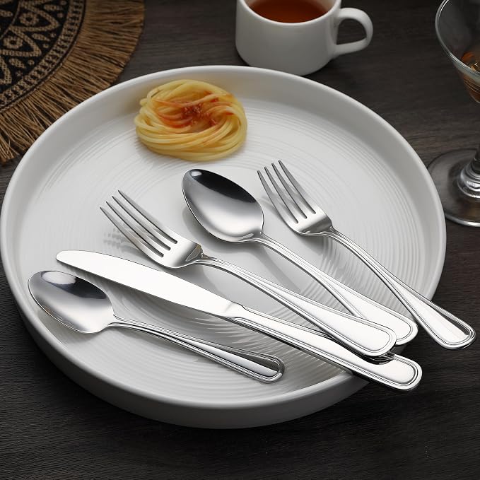 Amazon Basics Silverware Set, Stainless Steel Flatware, Dishwasher Safe - Image 6