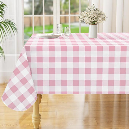 misaya Rectangle Waterproof Vinyl Table Cloth, Buffalo Flannel Backed Tablecloth, Wipeable Plastic Table Cover for Valentine's Day, Dinner, Kitchen, Outdoor (54" x 78", Pink and White)