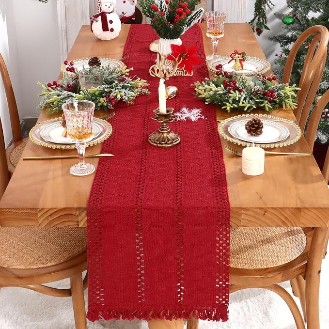 Macrame Table Runner Christmas Red Boho Table Runners - Image 6