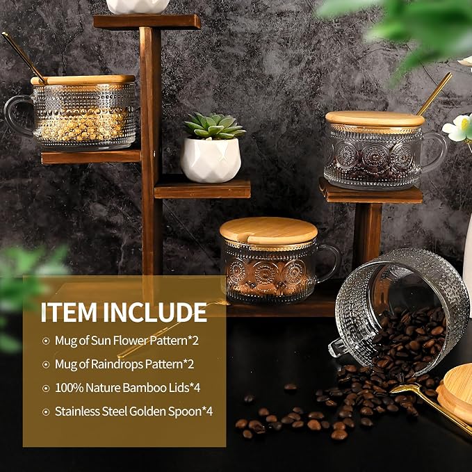 Vintage Coffee Tea Cups, 14 oz Glass Tea Coffee Mugs - Image 2