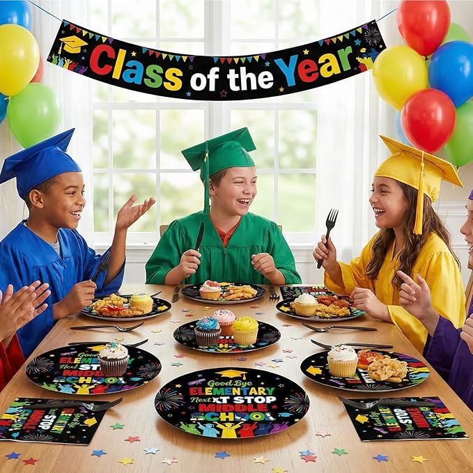 EUOYUFO 96Pcs 5th Grade Graduation Paper Plates Napkins Forks Peace Out Fifth - Image 7