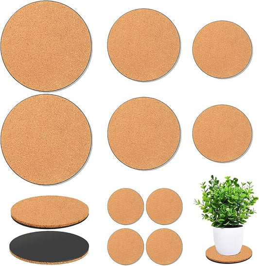 10 Pieces 4 Sizes Cork Plant Coasters, 4/6/8/10 Inch Cork Plant Mats, Plant Coasters for House Plants Indoors (Nude & Black)