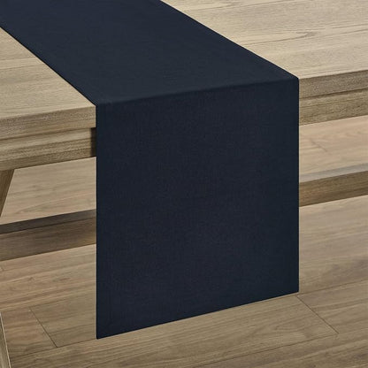 Basic Linen Style Table Runner, 14x60 Inch Dark Navy | Mitered Corner Design - Image 7