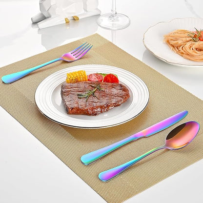 Colorful Rainbow 30 Pieces Silverware Sets Service For 6,Colored Flatware Sets Contains Knife And Fork Spoons Eating Utensils Sets For Kitchen Tableware