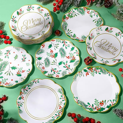 Gerrii 60 Pcs Christmas Party Plates 7 Inch Holly Berries Disposable Paper - Image 6