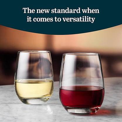 Libbey 231 Stemless Wine Glasses Set of 12, Clear, Restaurant Quality Red and White Wine Glasses, Drinking Glasses Set for Large Gatherings and Events