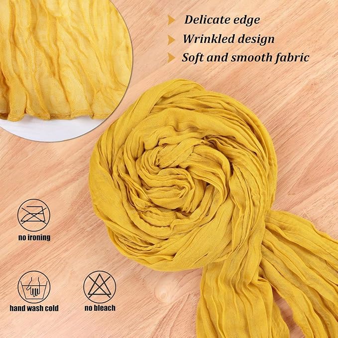 Cheesecloth Table Runner 13.3FT Long Yellow Boho Table Runner Wrinkle Rustic - Image 3