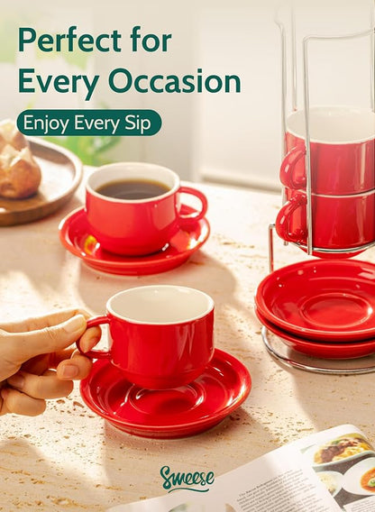 Sweese 8 Ounce Porcelain Stackable Cappuccino Cups - Image 5