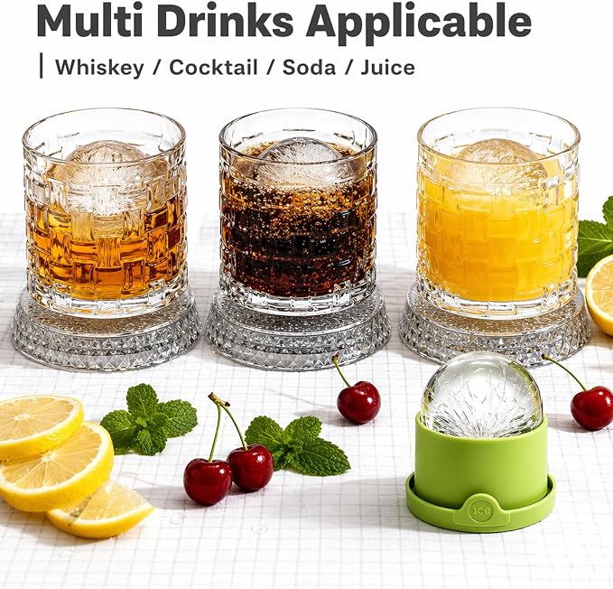 360° Rotating Whiskey Glasses Set of 2, Vintage Crystal Tumblers - Image 3