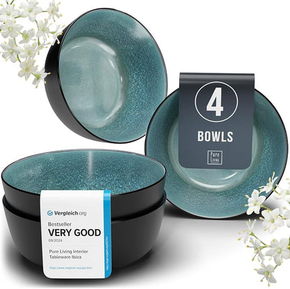 Stoneware Cereal Bowls Set of 4, 27 oz Scratch Resistant Ceramic Soup Bowl | by PURELIVING