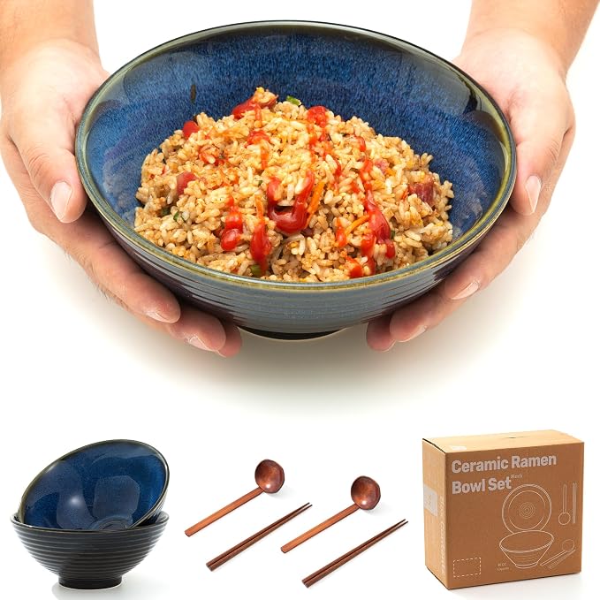 8 Inch Ceramic Ramen Bowl Set of 2, 40oz Japanese Bowls - Image 3