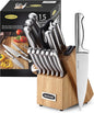 McCook Knife Set Kitchen Steel Knife Block Set w Built-in Sharpener | German by McCook